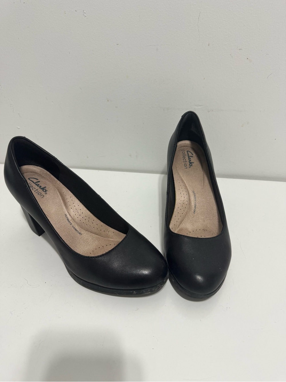 Clarks Black Leather Women's Mid Heel Court Shoes